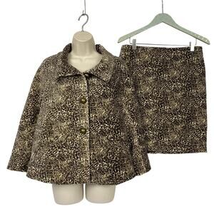 Talbots Velour Skirt Suit Womens 8P Brown Animal Print Jacket Skirt Set 8 Petite
